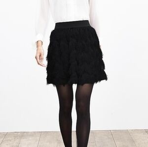 Banana Republic Fringe Feather Mini Skirt XS Black